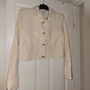 Beautiful Rachel Zoe Women's Cropped Cream Button Up Linen Jacket